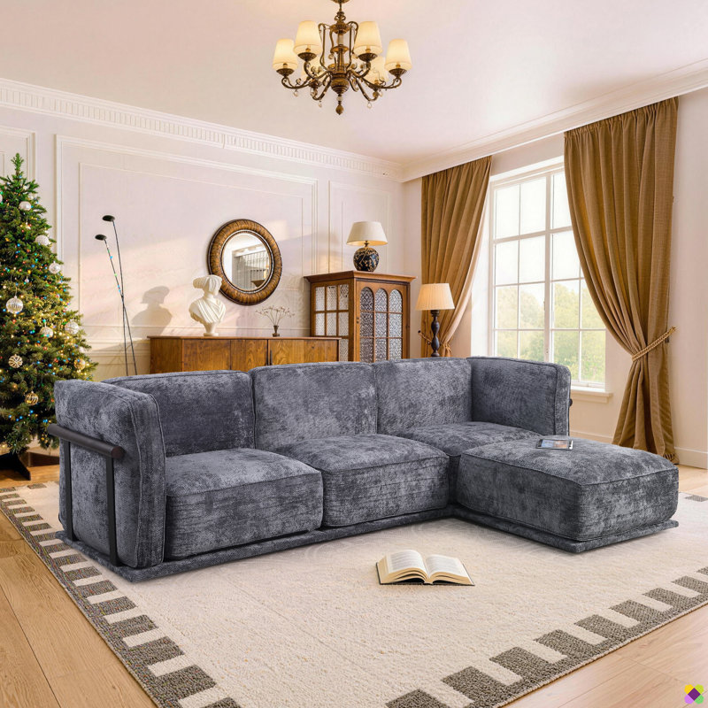 Praylow 119.68"W Chenille Modular Sectional, Dark Gray