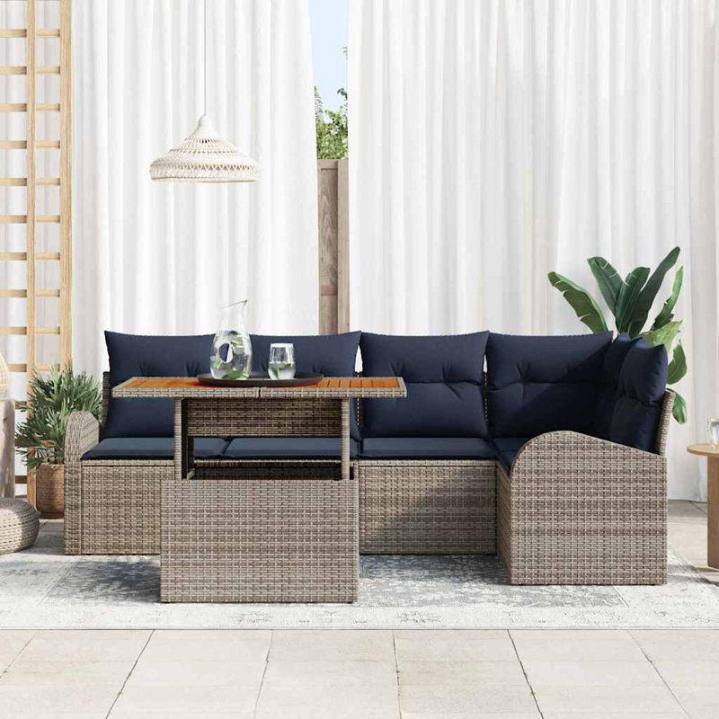  Ensemble de canapé de jardin avec coussin 6 pièces gris et bleu marine