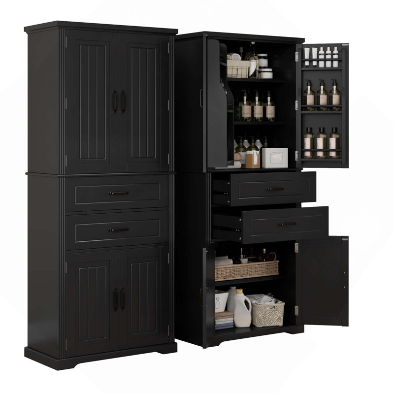 Multi-Functional Storage Cabinet With Doors, 2 Drawers & Adjustable Shelf, Black