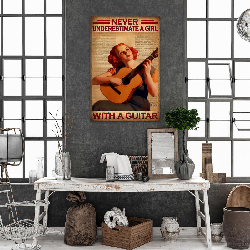Cheyenna Never Underestimim A Girl With A Guitare - 1 pièce, impression sur toile tendue sur toile tendue