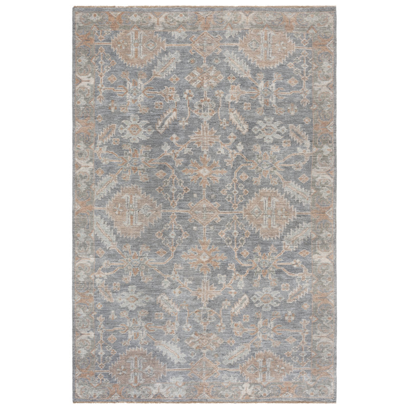 Light Blue Hand-Knotted Wool and Viscose 6' x 9' Rug