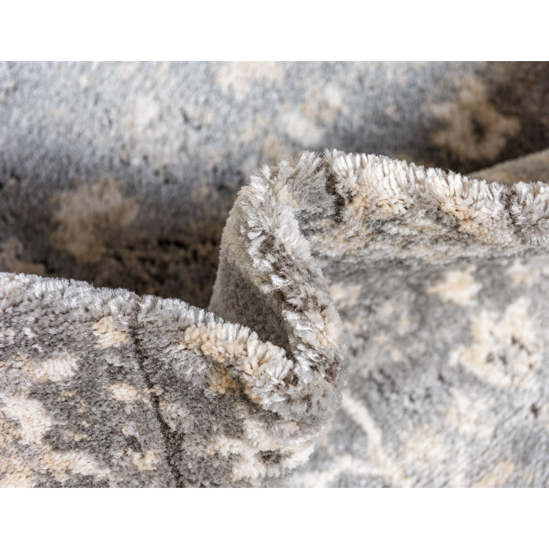 Tapis gris à motif abstrait Burrill, Gris, Tapis de couloir 2 pi 7 po x 14 pi 1 po