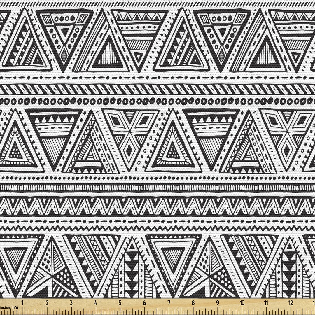 Gewebe als Meterware, zentangle Triangles, Stammes, Charcoal Grau und Weiß