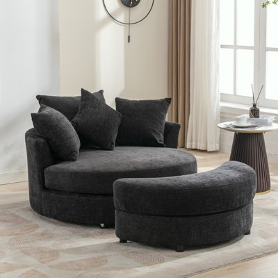 Edene 360° Swivel Accent Barrel Chair,bedroom chair with Storage Ottoman & 4 Pillows