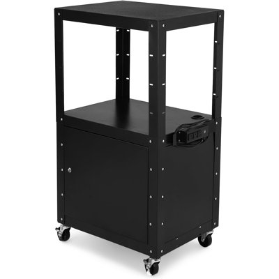 AV Cart, 3-Layer Metal Presentation Cart with Locking Cabinet