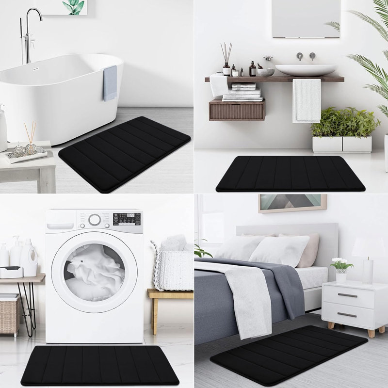 Navaiah Premium Memory Foam Bath Mat - Ultra Soft, Absorbent, Anti-Skid and Machine-Washable, 40cm x 60cm, Black