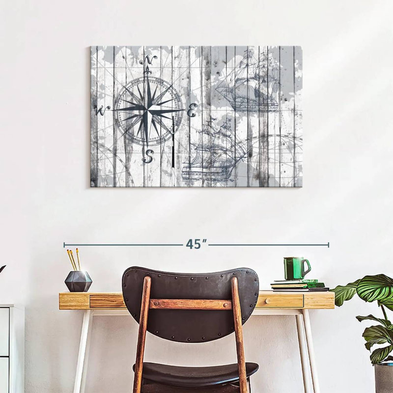 Boussole, reproduction sur toile, H 24 po x l 36 po x P 1,25 po