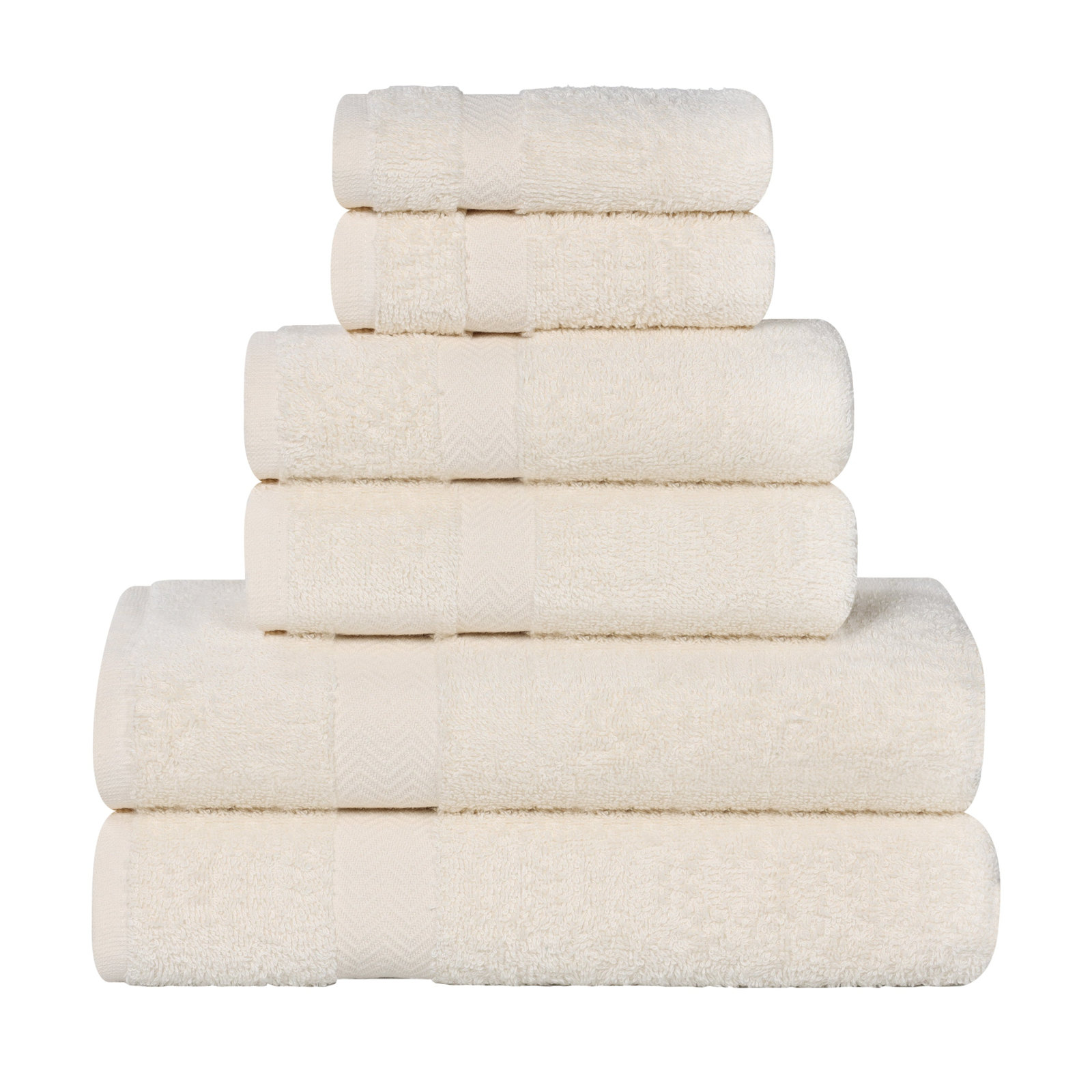 Quick-Drying Cotton Washcloth, Ivory, 6 Pieces Towel Set