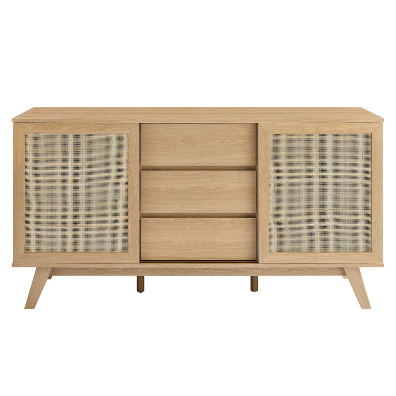 Soma 59" Oak Sideboard with Rattan Sliding Doors