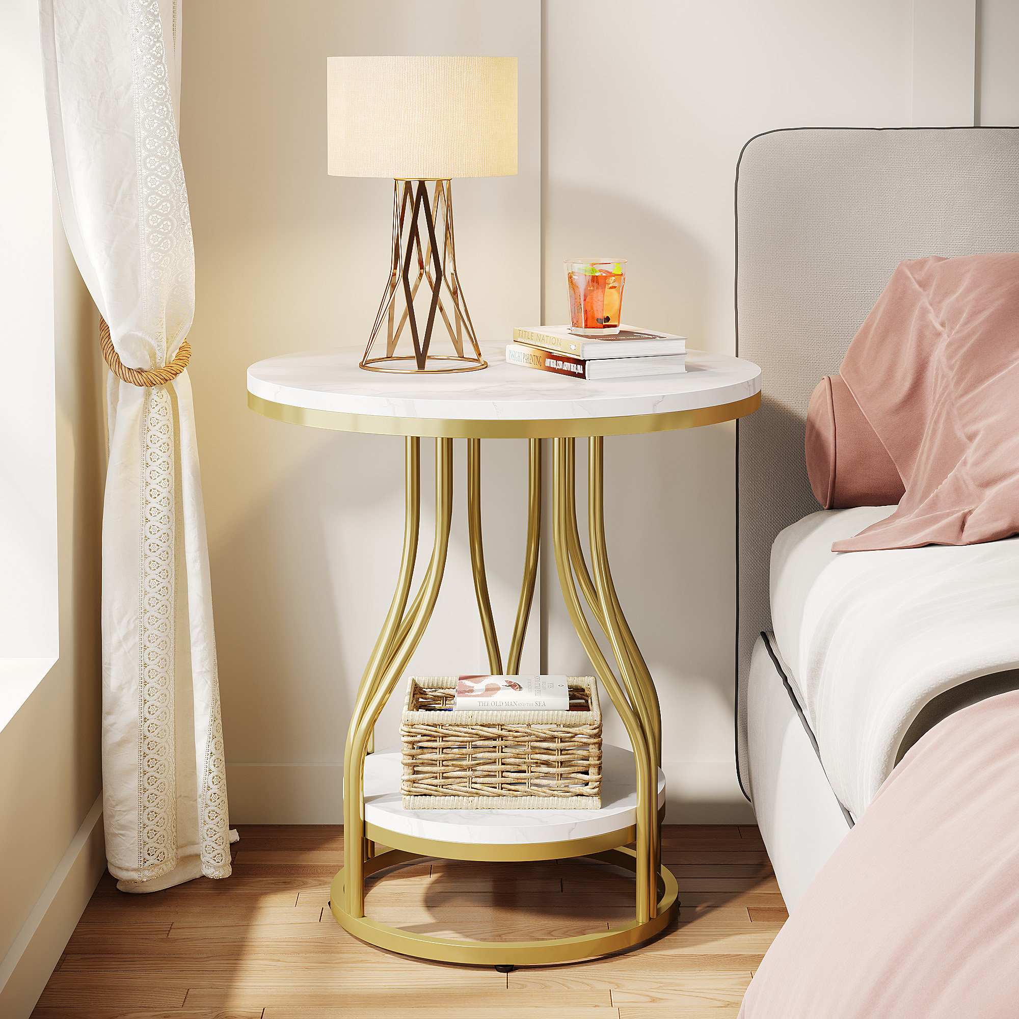 Mercer41 2-Tier Round Side Table White Gold End Table - Wayfair Canada
