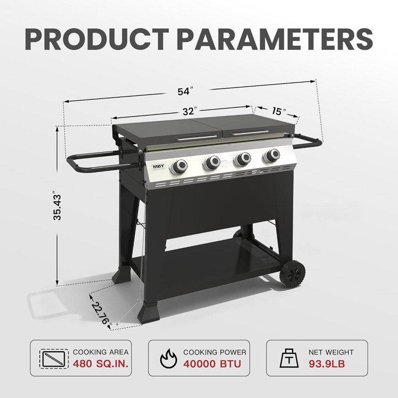 Maison Backyards 4-Burner Liquid Propane Gas Grill with Hood and Extendable Side Shelves