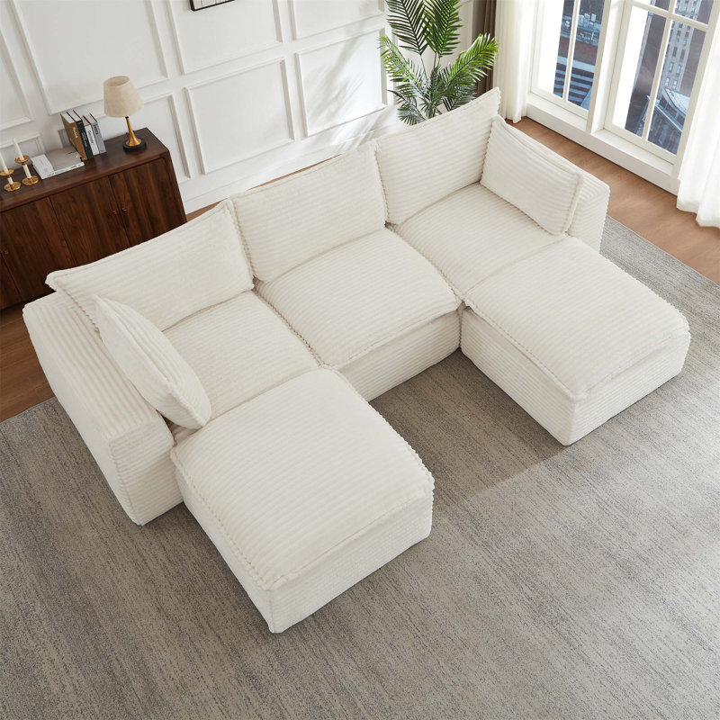 Canapé modulaire Cloud pour salon, convertible en L avec repose-pieds pour un confort et une polyvalence ultimes, Blanc