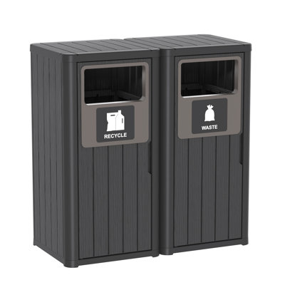 33.08"W  Waterproof Weather-Resistant Outdoor Indoor Resin Trash Can(Black)