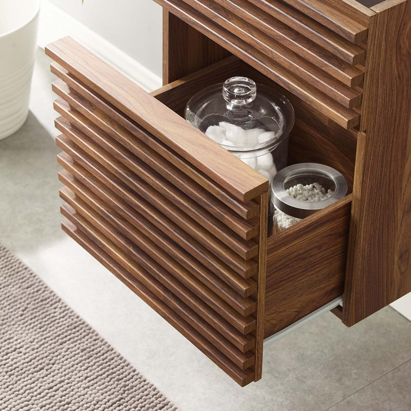 Modway Render 18" Wall Mounted Single Bathroom Vanity Base Only, Walnut