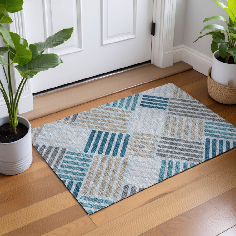 Machine Washable Indoor/Outdoor Bourkelands ACN2339 Geometric Rug