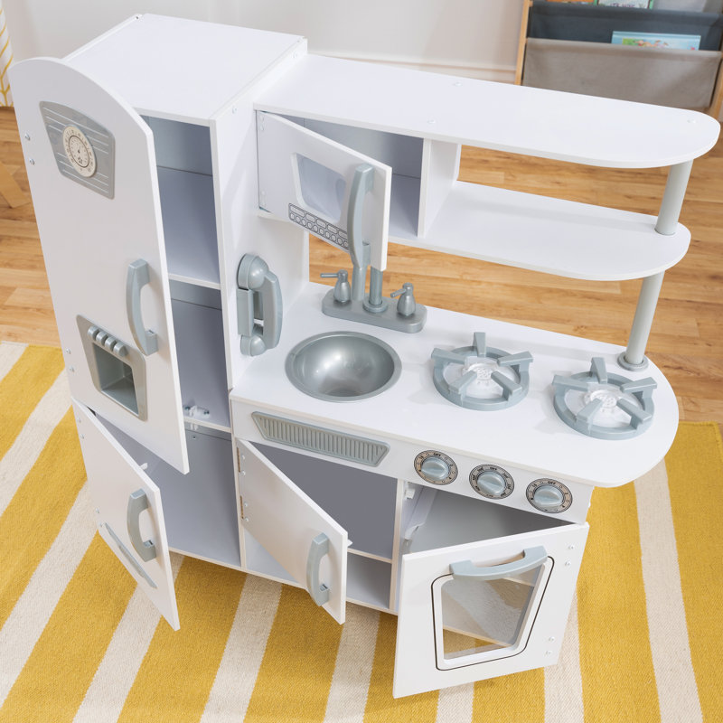 White Vintage Wooden Play Kitchen with Phone and Ice Maker