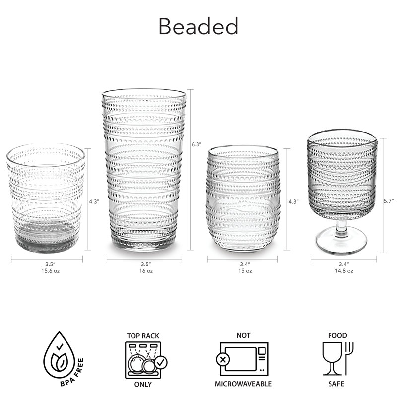 Adalet 426ml Acrylic Drinking Glass Set, Clear