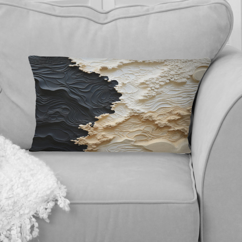 Coussin décoratif abstrait crème et noir liquide - imprimé bord de mer