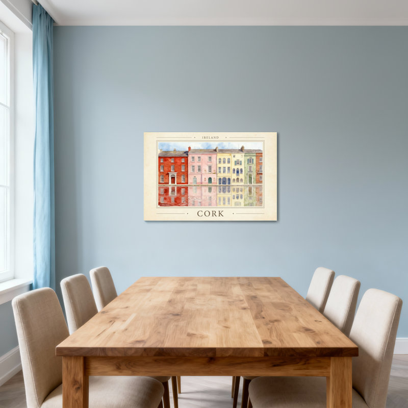 Scénario et paysages urbains colorés, maisons de ville irlandaises, art de l'aquarelle, H 20 po x l 30 po