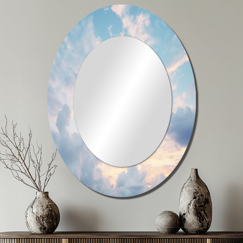 White Sky Pure Elegance I - Landscapes Oval Decorative Mirror On Metal, 40" x 30"