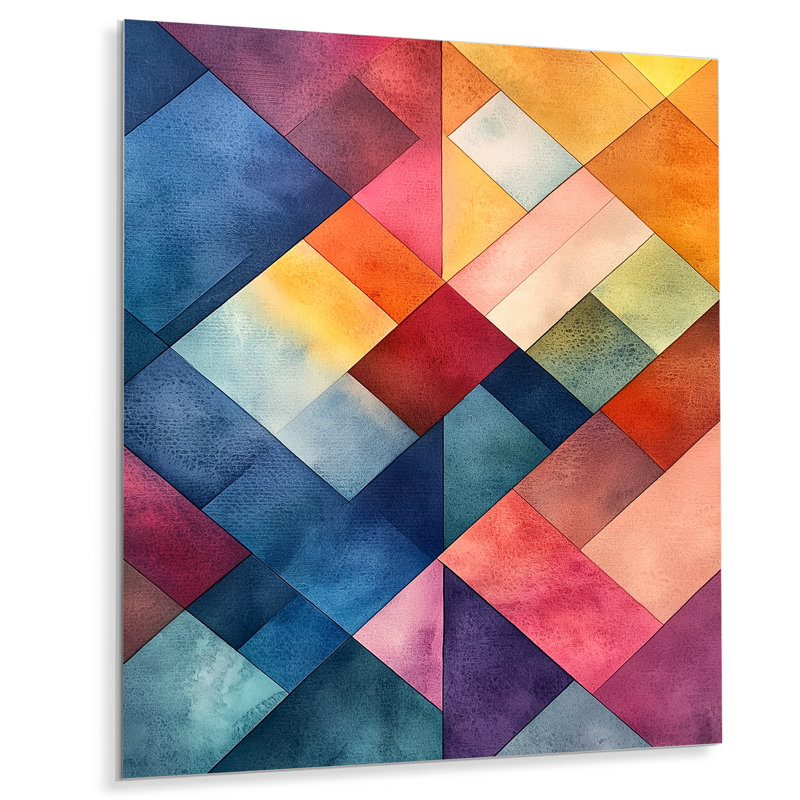 Diagonale de grille avec espace négatif - art géométrique abstrait en métal, impression moderne sur métal, L 16 po x H 32 po