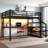 Queen Loft Bed Frame With Desk And With Storage Function Stairs, Metal Material Loft Bed Frames With Led Lighting Function Lights, With Usb Charging Function Ports, Multifunctional Iron Nets And Noise-Free, In Black Finish-342042256