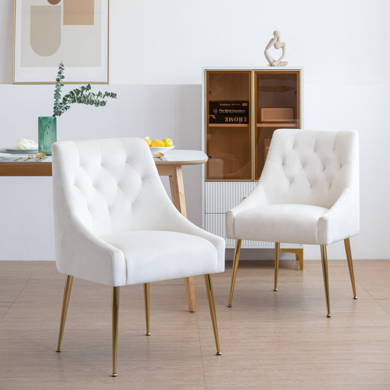 33.46'' H Velvet Upholstered Parsons Chair, Beige