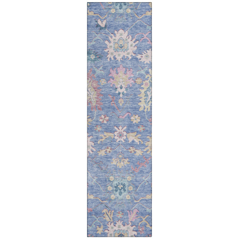 Eugene Blue Washable Indoor-Outdoor Rug - , 2'3" x 7'6"