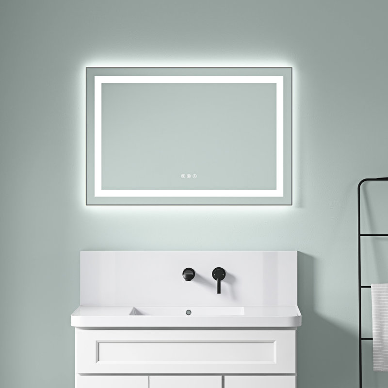 Miroir de salle de bain à DEL 36 "x 24" avec cadre en aluminium, 3 températures de couleur, brouillard, mémoire, gradation continue, couleurs murales décoratives, frêne pour un éclairage amélioré