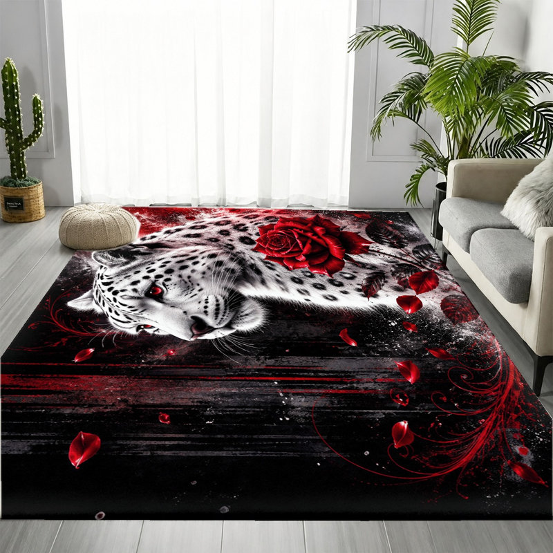Tapis lavable à la machine avec envers antidérapant Artistic Leopard Rose, Rectangle 5 pi 3 po x 3 pi 3 po (160 x 100 cm)