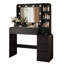 Meuble-lavabo noir moderne de 39 po avec miroir à DEL réglable 3 couleurs et station de charge multi-ports, 5 tiroirs et tablettes de rangement ouvertes-131076655