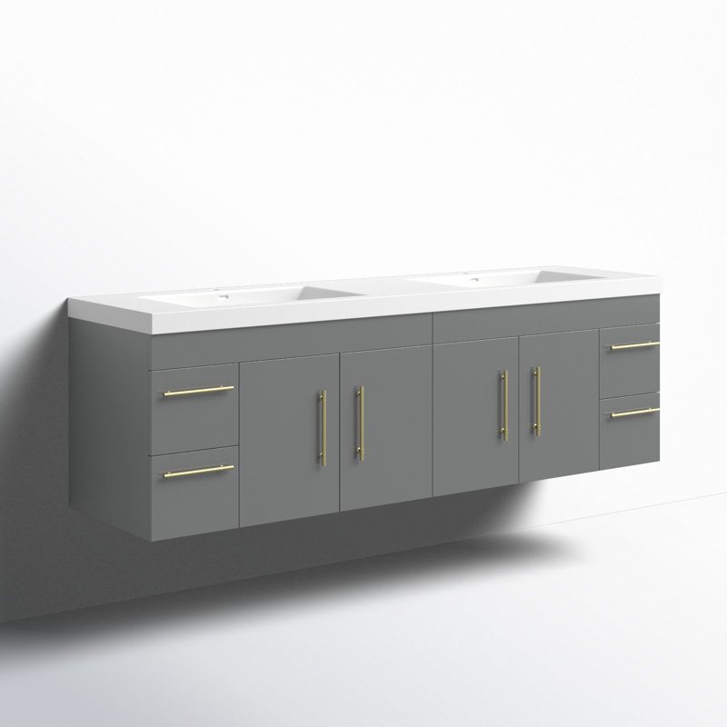Ensemble de meuble-lavabo double mural 70,5 po Stollings, gris, Or