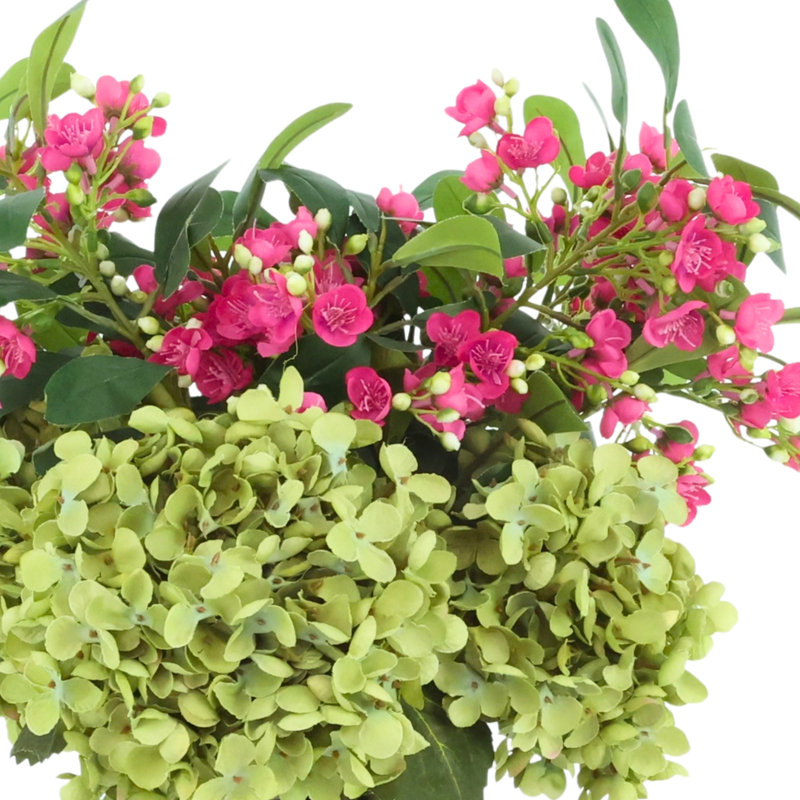 Hydrangeas and Buds in Glass Vase