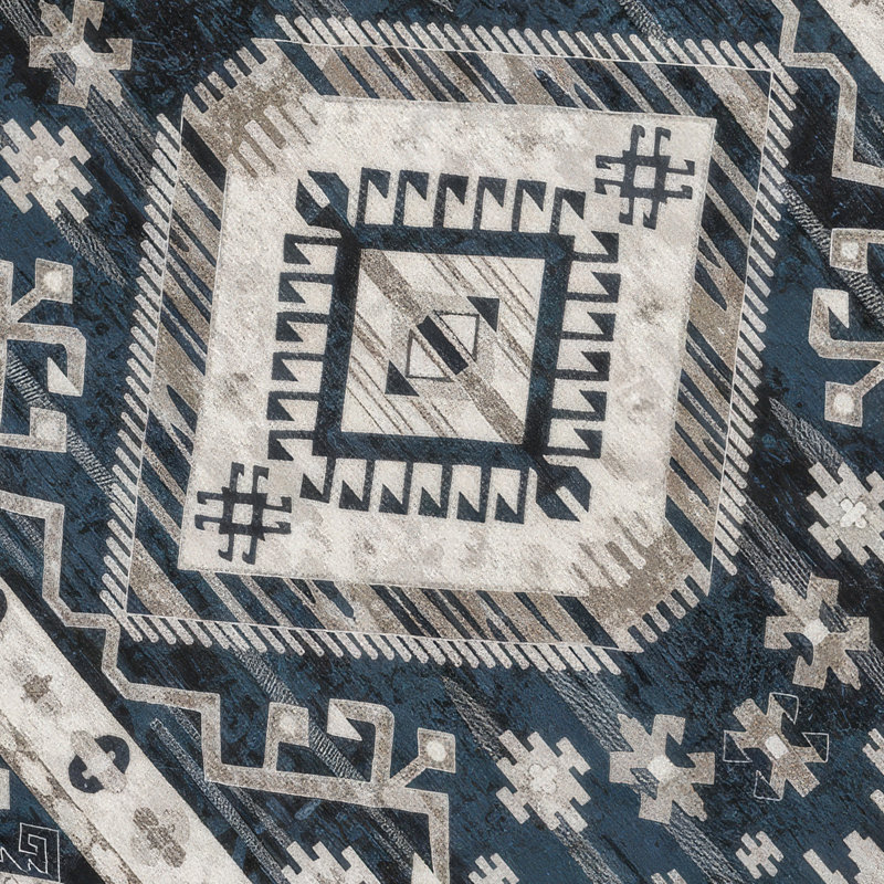 Jena 8X10 Extra Large Area Rug, Persian Geometric Design, Black Blue, Rectangle 8' x 10'