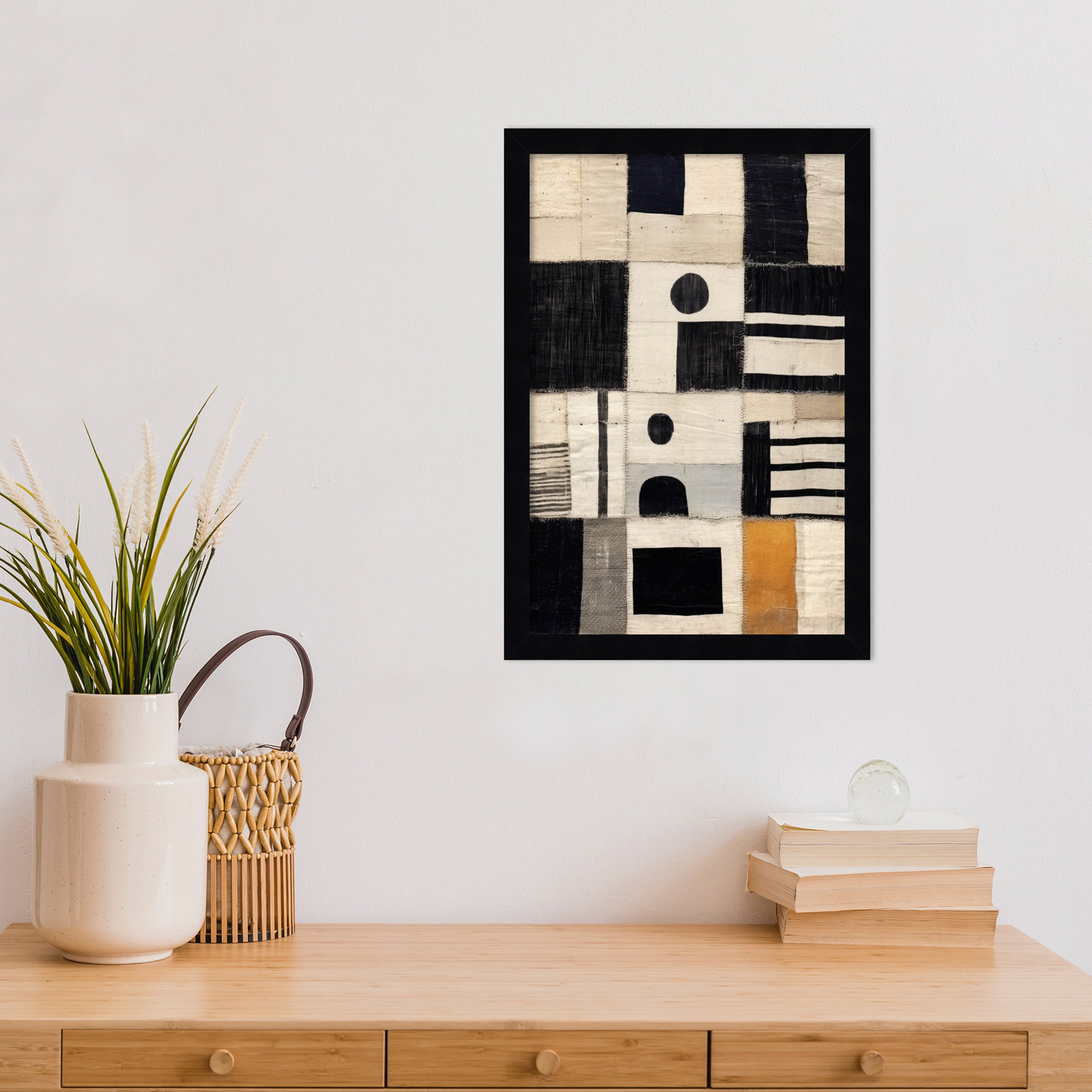 Sewn Fabric by Treechild  Wood Framed Wall Art Print, Black, 17" H x 12" W