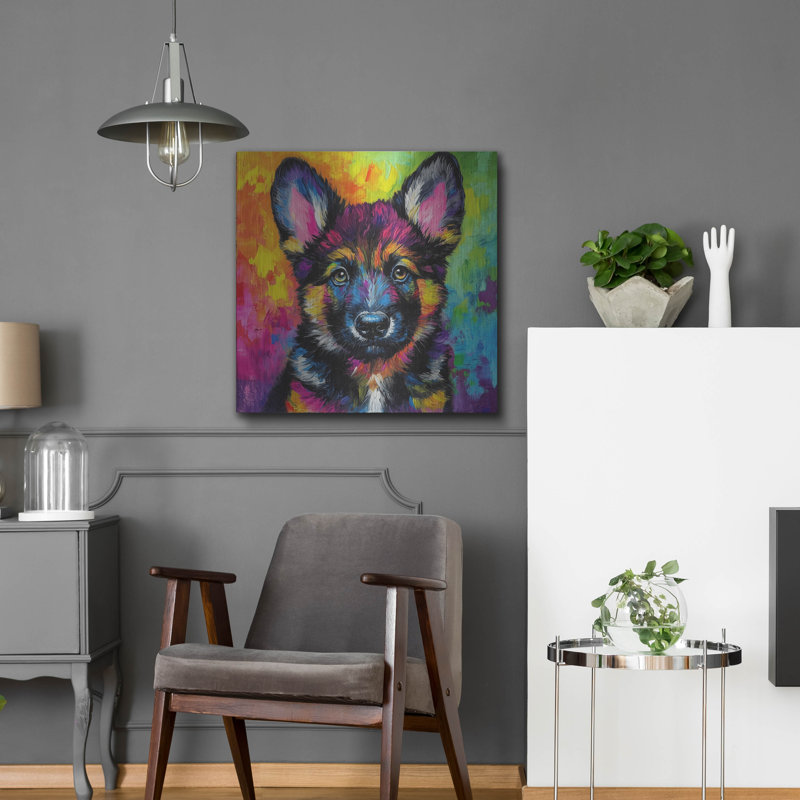  «Wouf German Shepherd» par Rich Monet, art mural en métal, 24 po x 24 po, H 24 po x l 24 po