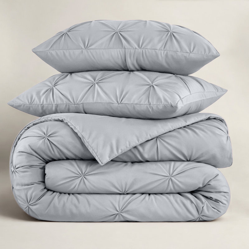 Luxurious Microfiber Pintuck Duvet Cover Set – Soft, Breathable & Wrinkle-Resistant Bedding for All-Season Comfort, Silver