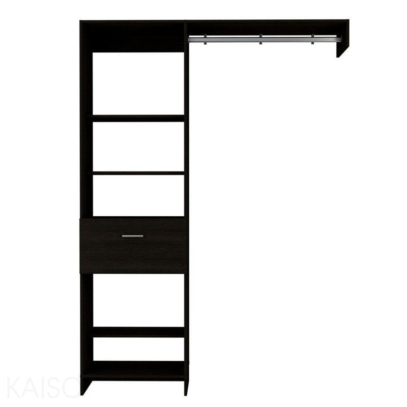Closet System, Metal Rod, Five Open Shelves, One Drawer -Black, Black
