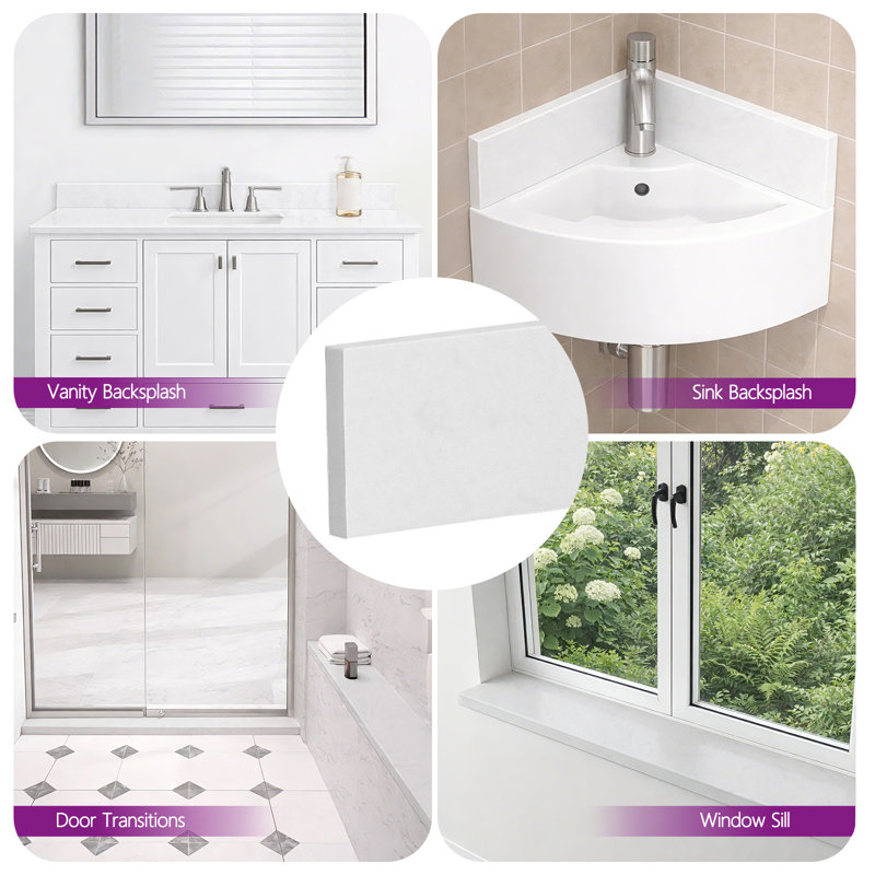 48" White Engineered Stone Bathroom Vanity Backsplash