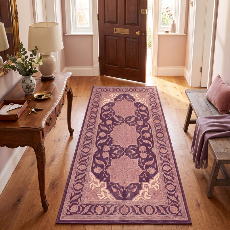 Tapis traditionnel persan à médaillon, motif or, rose, gris et ivoire, lavable à la machine, antidérapant, à poils courts, idéal pour l'intérieur et l'extérieur, adapté aux animaux domestiques, pour salon, chambre, salle à manger, entrée, couloir, bureau.