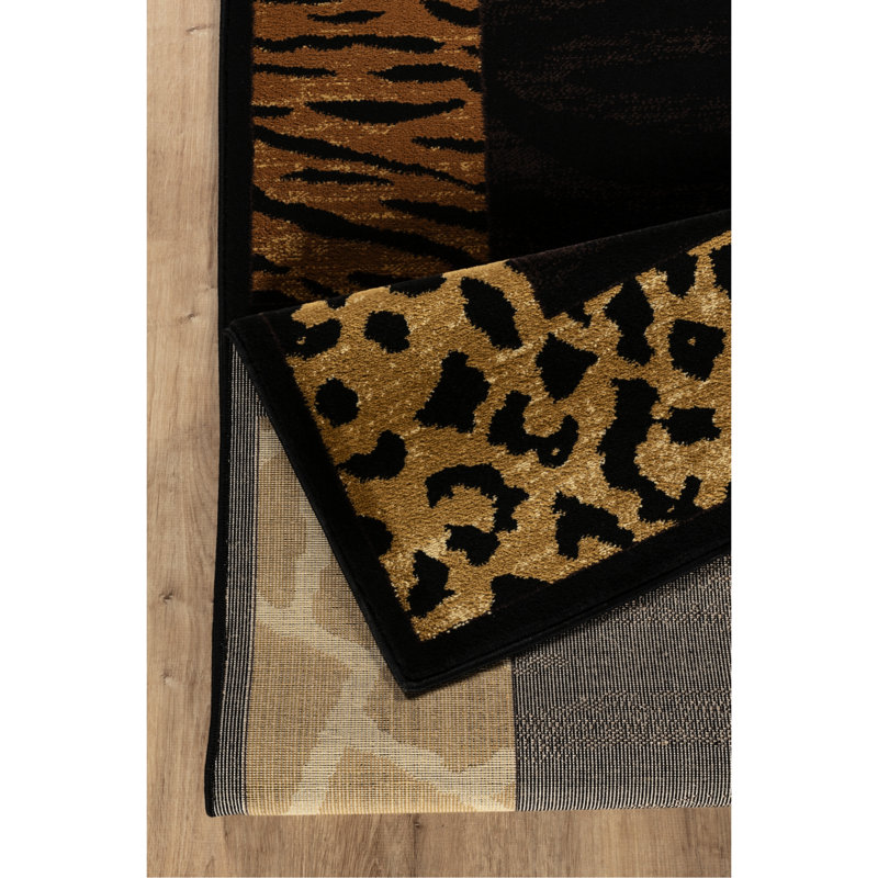 5 pi 3 po Tapis à imprimé léopard noir By 7, esthétique rustique, décor à la machine 87 x 63