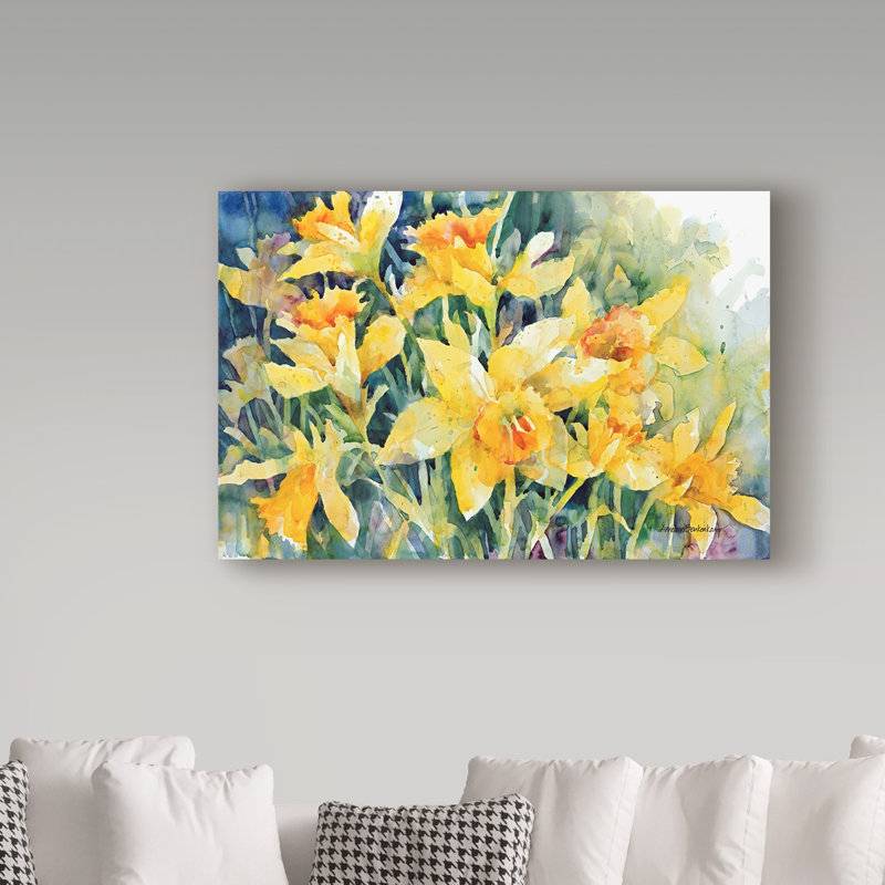 «Daffodil Party» par Mattox, reproduction d'aquarelle sur toile tendue, H 22 po x l 32 po x P 2 po