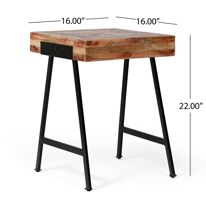 Artistic End Table Square Side Table Wood Top End Table Rustic End Table