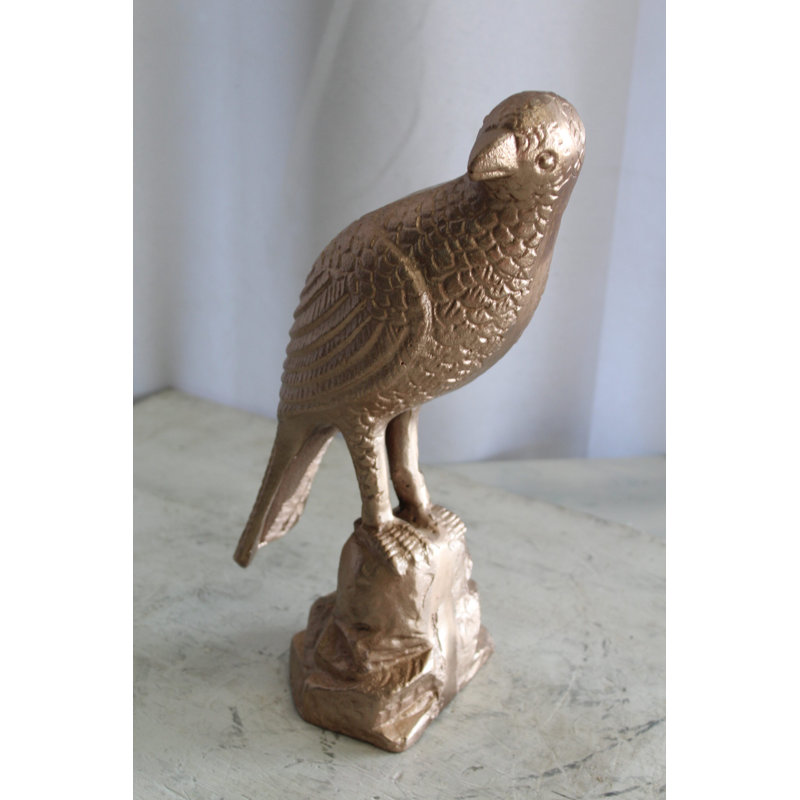 Laytona Birds Aluminum Bird on Rock with Gold Finish, Elegant Decor 7" x 5" x 15"H