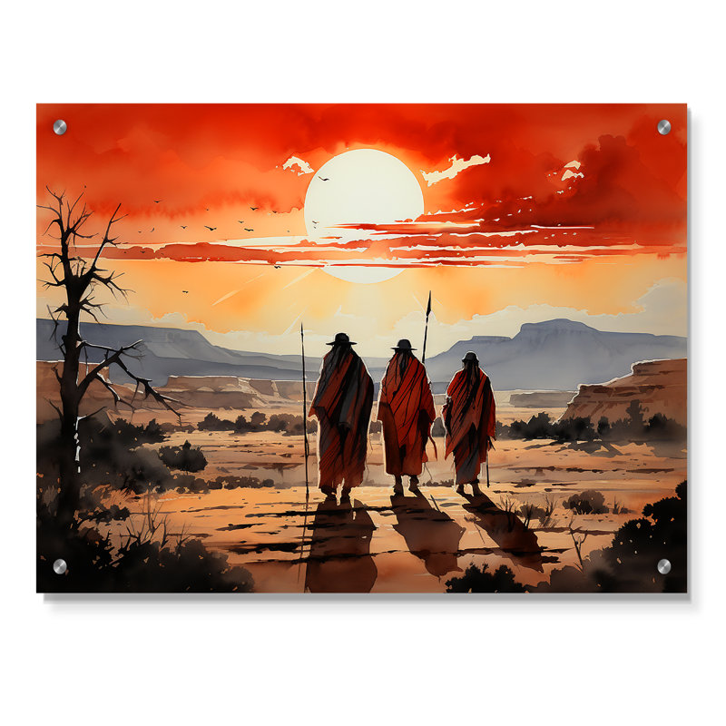 «Native Art Guardians Of Prairies» - Art mural acrylique, H 12 po x l 20 po
