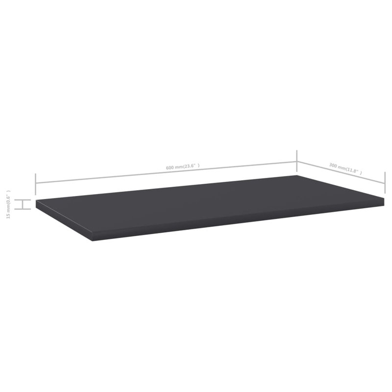 Bookshelf Boards 8 pcs Engineered Wood, Gray, (8 Shelves) 0.59" H x 23.62" W x 11.81" D
