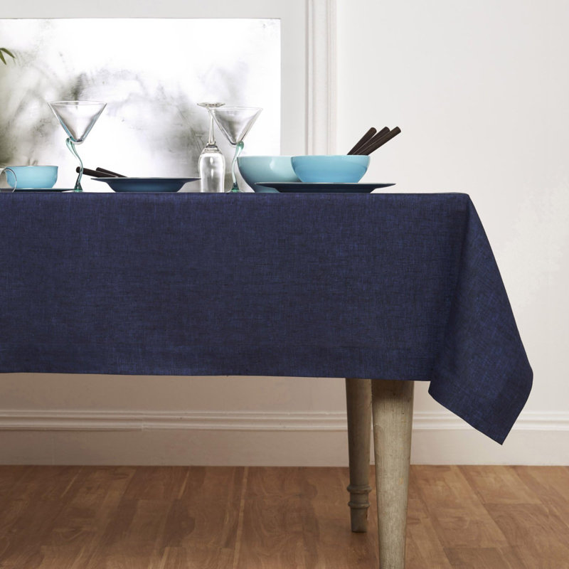 100% Pure Linen Tablecloth - Athena, 132" x 60", Chambray Navy