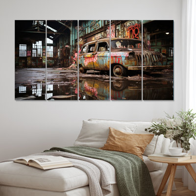 USA Urban Vintage Decay - reproduction d'art sur toile rétro - 5 panneaux égaux
