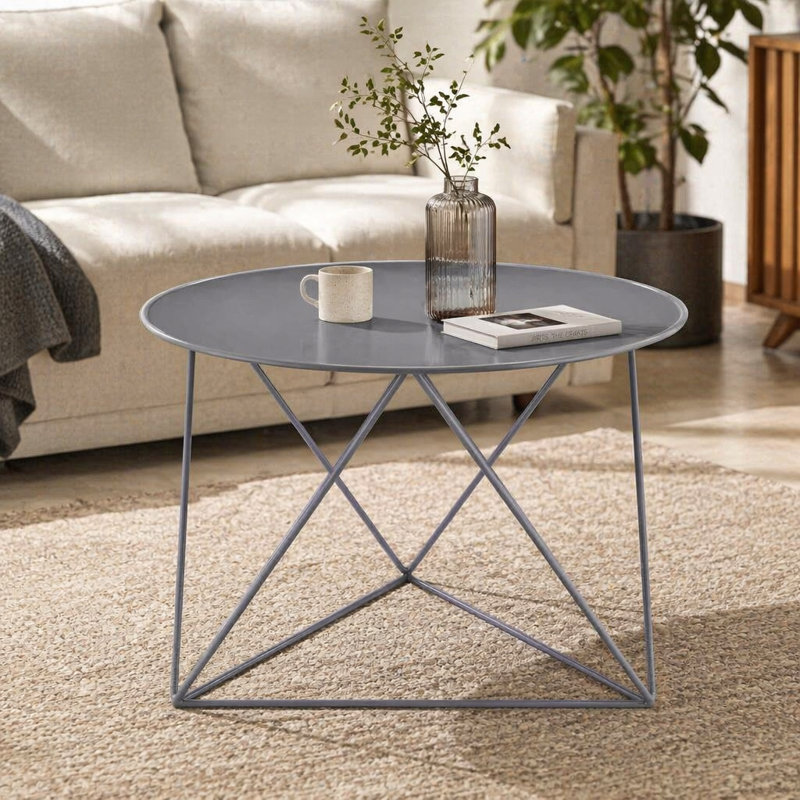 Table de bout ronde en métal avec finition grise