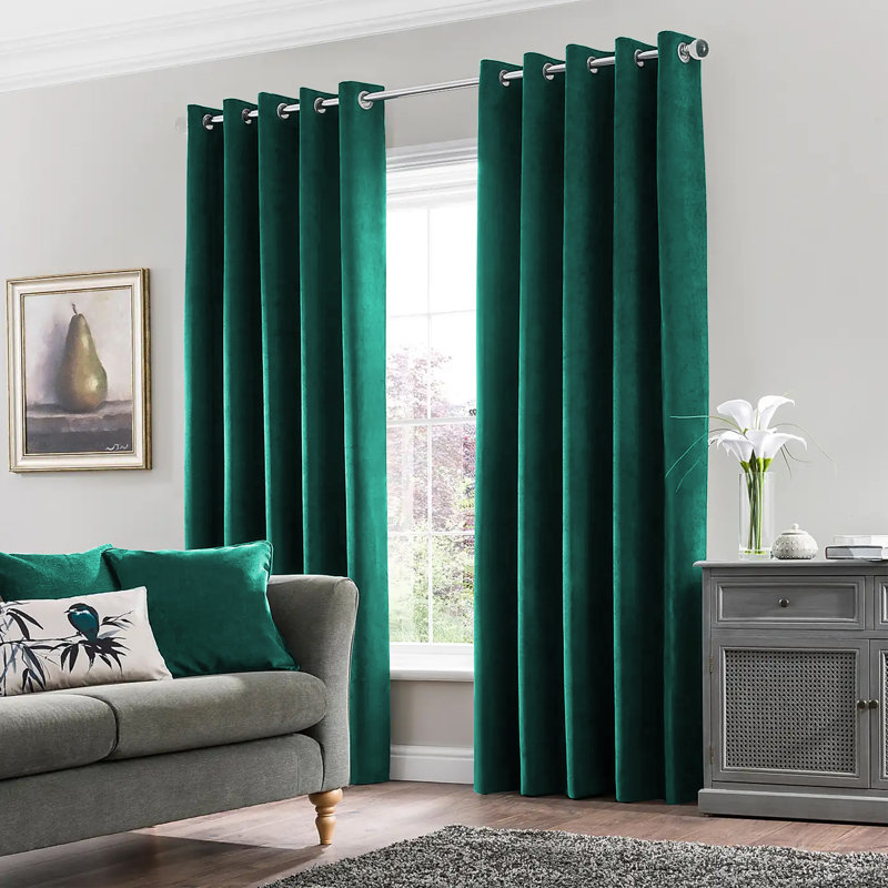 Erno Sheer Crushed Velvet Eyelet Curtains, Green, 168 W x 183 D cm